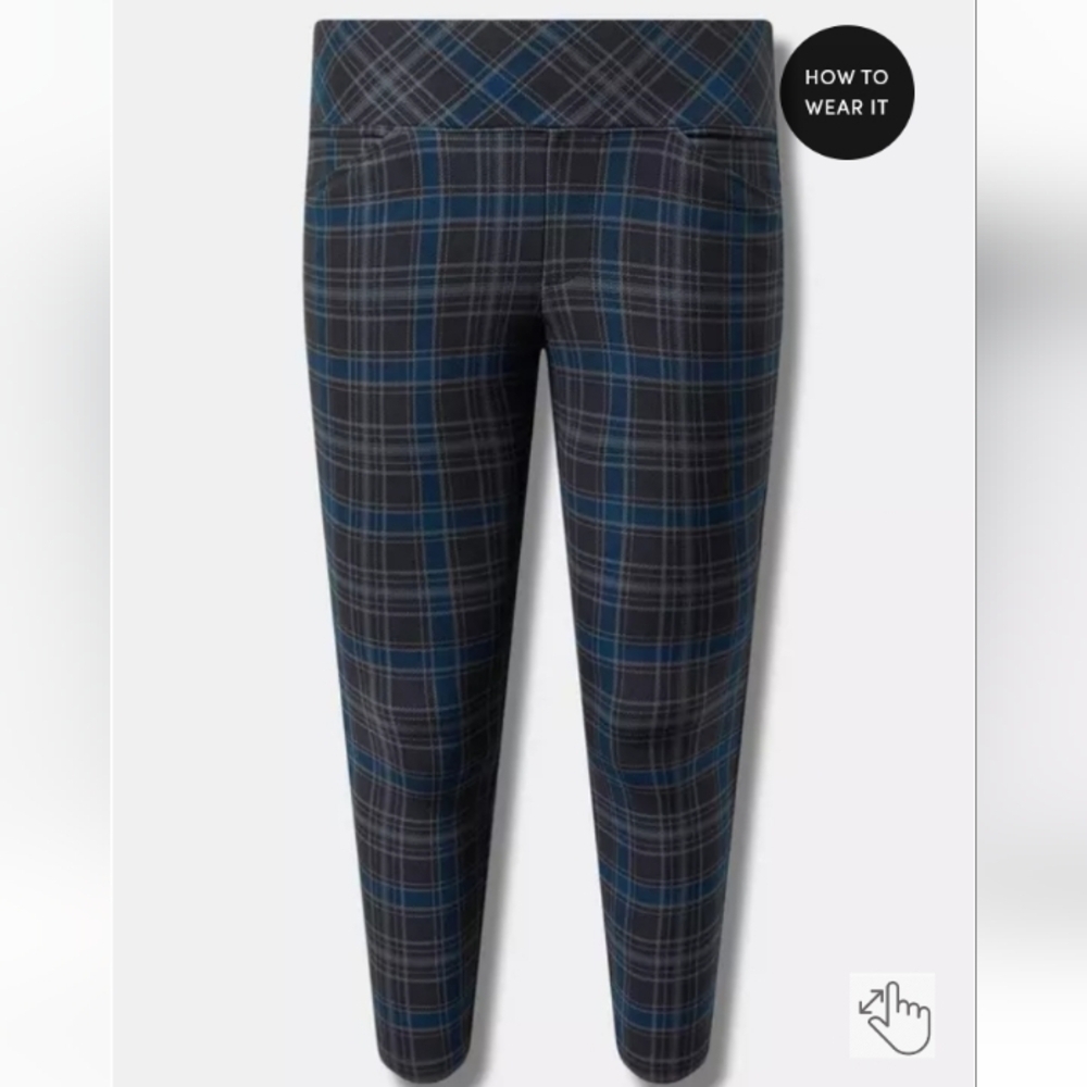 Torrid Women’s Size 00 Blue Plaid Pixie Luxe Pants w/ Compression Waistband